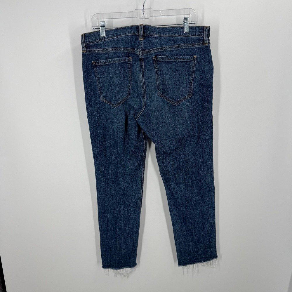 Old Navy Boyfriend Straight Jeans Women 12 Blue Distressed Raw Hem - Picture 2 of 6